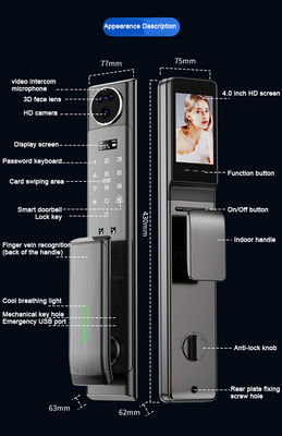 Xhome APP Face Unlock S923MAX 3D Video Call Password Key Card Fingervein Smart Lock for Hotel