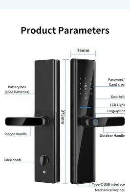 Black Biometric Fingerprint Door Locks Tuya TTlock Electronic Digital Door Locks