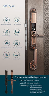 Red Bronze Automatic Fingerprint Door Lock Zinc Alloy App Door Lock