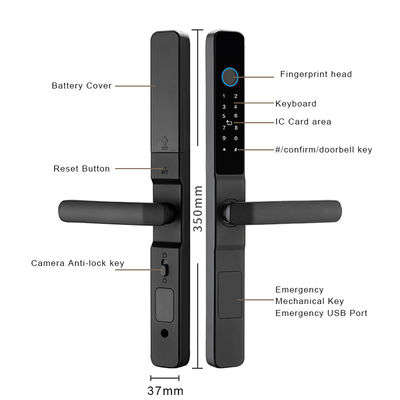 Waterproof IP65 Smart Lock for Office Tuya WIFI TTlock APP Black Silver Handle Intelligent Lock for Sliding Door