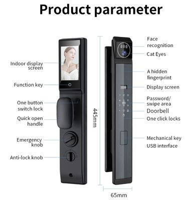 Black Usmart Go Face Id Smart Lock APP Remote Control Smart Door Lock