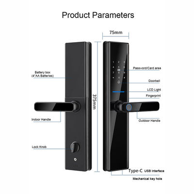Black Intelligent Bluetooth Door Lock Remote Electronic Door Locks For Homes