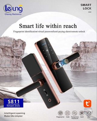 Red Bronze Fingerprint Front Door Lock Aluminum Alloy Tuya Wifi Smart Lock