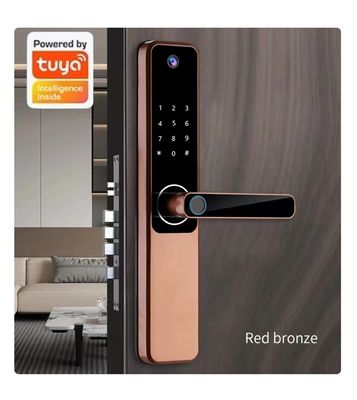 Smart Life Fingerprint Door Lock Red Bronze Tuya Video Smart Lock