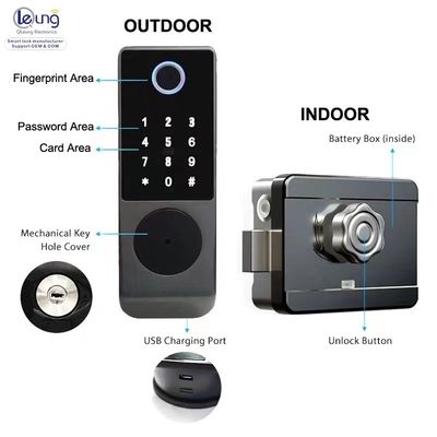 Qleung S812-4 Digital Waterproof Fingerprint Password Card TTlock App Remote Unlock Smart Home Door Lock