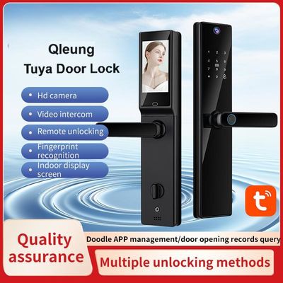 Qleung Video Calling Camera Wifi Fingerprint Code Key Card Tuya Door Lock for Home Hotel
