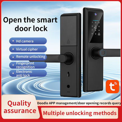 Qleung Tuya Wifi APP Remote Control Fingerprint Code Card Key S821Max Smart Home Door Lock with Camera 