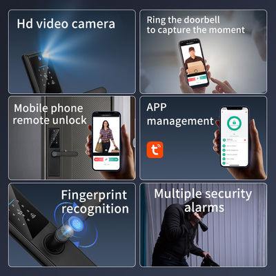 Qleung Tuya Wifi APP Remote Control Fingerprint Code Card Key S821Max Smart Home Door Lock with Camera 