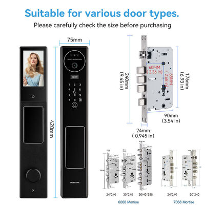 Wholesale 3D Face Recognition Fingerprint Lock Tuya Active Video Calling IC Card Code Accress Control Wifi Smart Door Lock CNC Process Aluminum Alloy construction Smart Lock