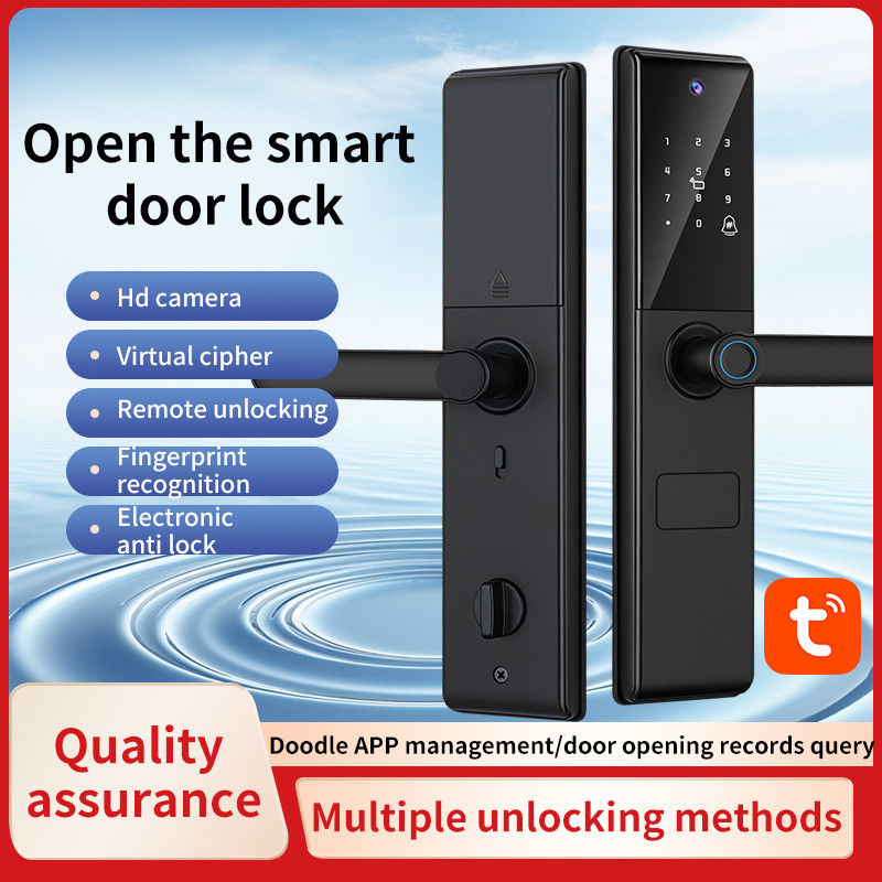 Qleung S829max Tuya Wifi APP Remote Control Camera Fingerprint Password Card Key Smart Door Lock for Home Hotel Office